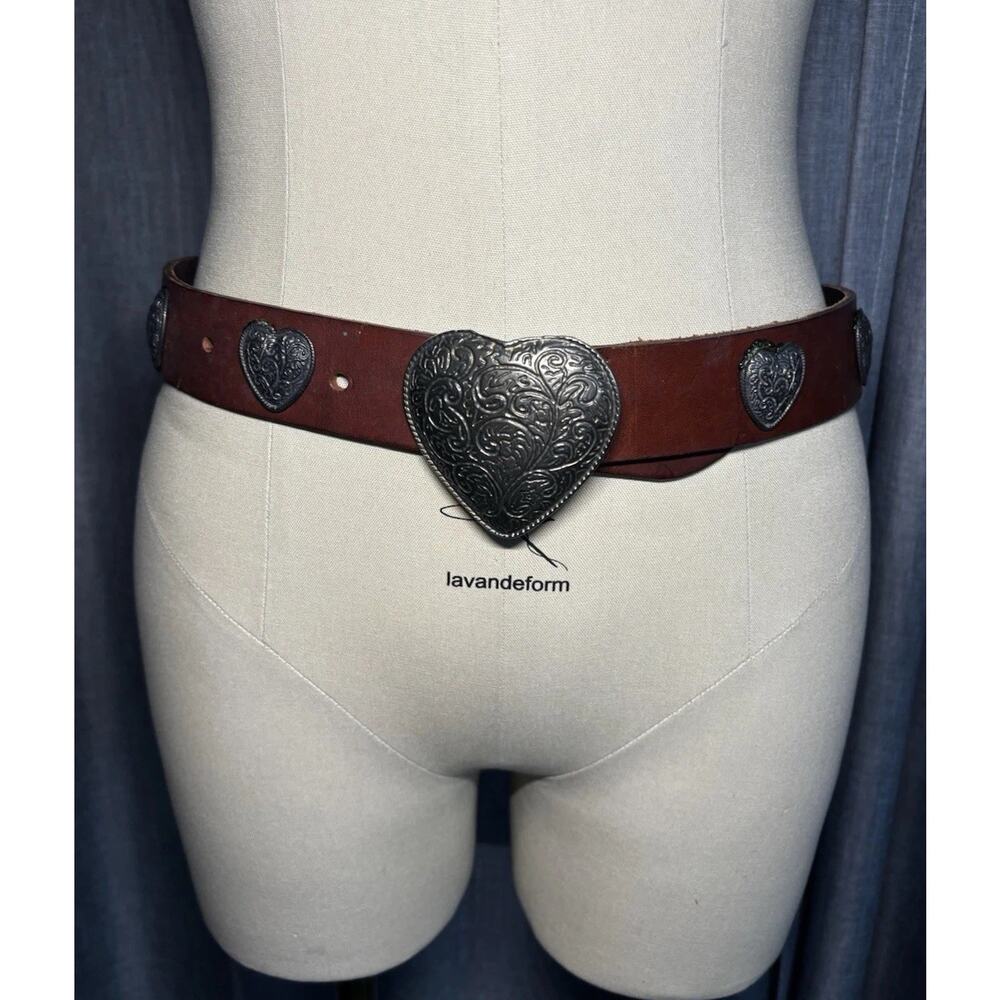 Neiman Marcus Vintage Silver tone Hearts Brown Belt Rare Made In Italy